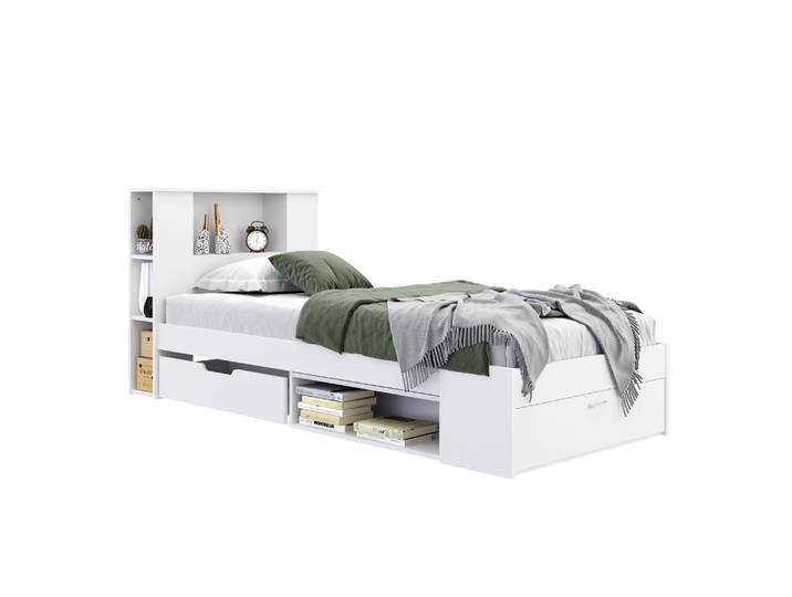 Bett Holz MADELYN mit Stauraum und Schublade 90 x 200 cm weiss