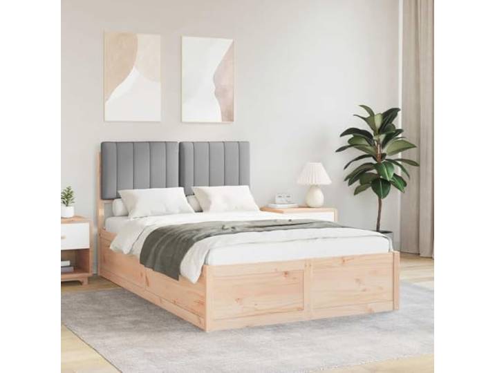 RJPLMFV Hellgraues Bettgestell mit gepolstertem Kopf Kiefer massiv, inklusive Lattenrost, abnehmbarer Bezug, waschbar, modernes minimalistisches Design