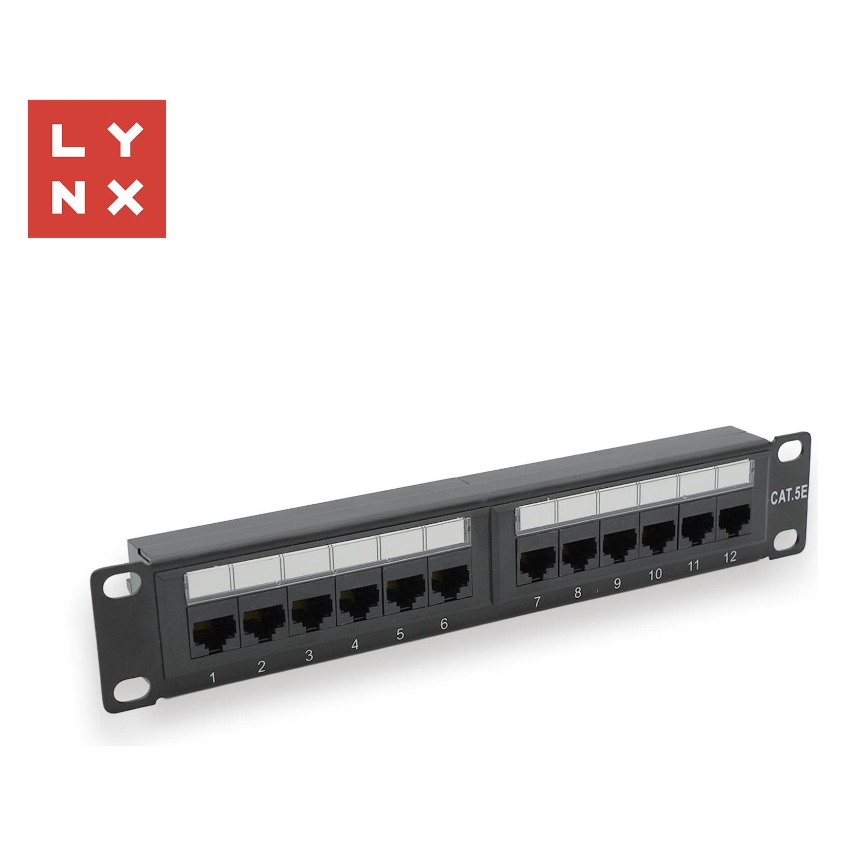 Lynx Cs LYNX 10" patch panel 12-port, UTP Cat5e, 50µ, nestíněný, černý (LX-10-UTP5E-BK)