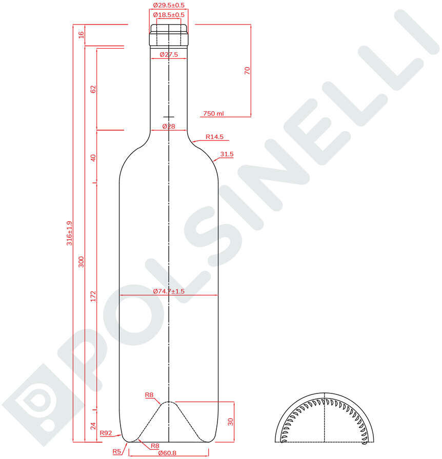 Polsinelli Bouteille bordelaise Europea 750 ml mb (20 pcs)