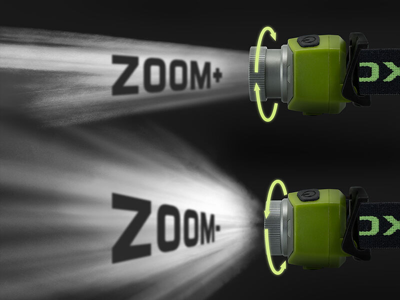 Lampe frontale Delphin OXUS Zoom Gray, Lime, Green 5W/300lm/1200mAh