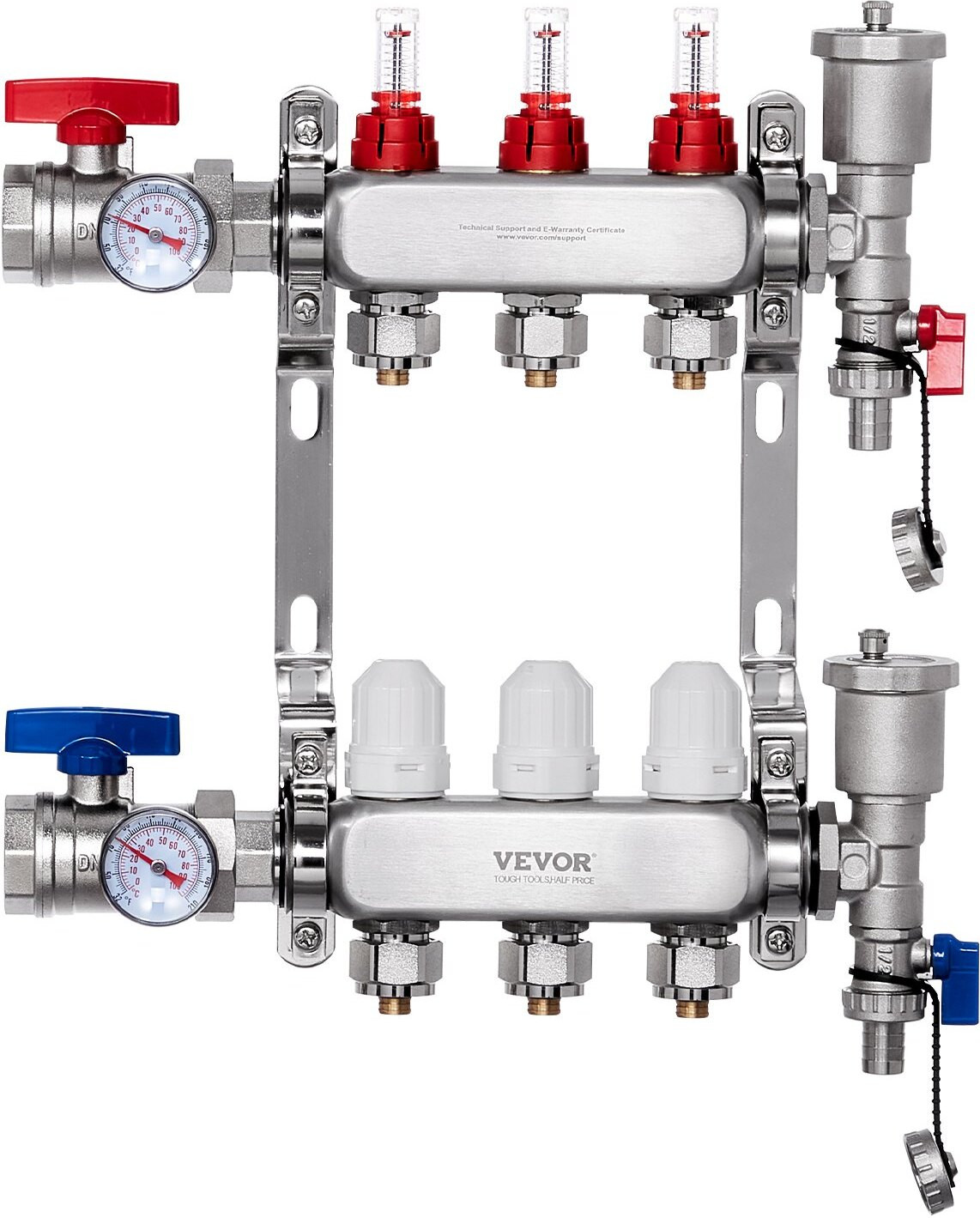Sweiko Verdeelstuk voor 3 verwarmingscircuits met doorstroomsindicator voor vloerverwarming, 5 liter per minuut
