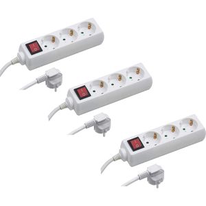 Meister Steckdosenleiste 7430590, mit 1,4m Kabel, 3-fach weiß, mit Schalter, 3 Stück