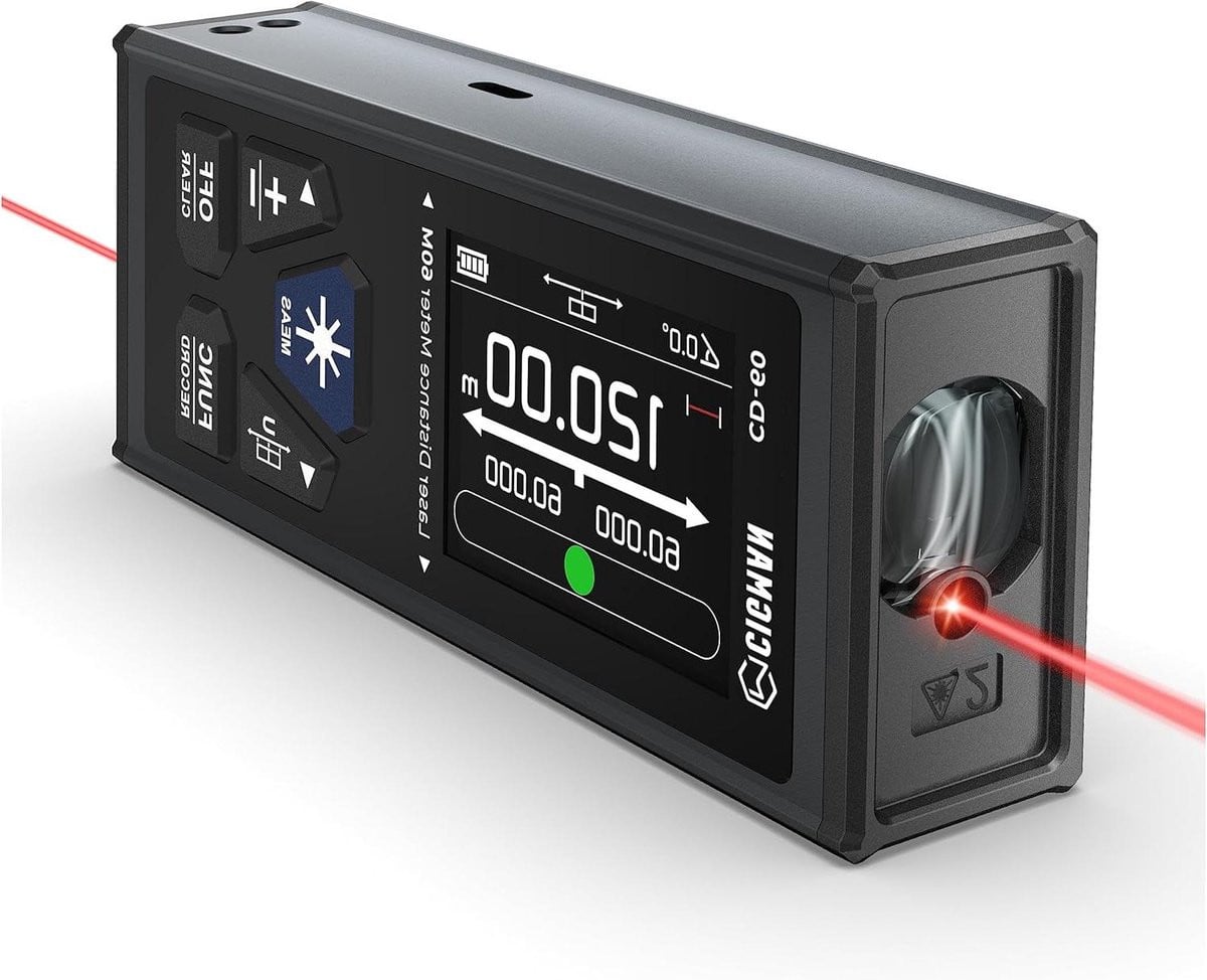 Digitale laserafstandsmeter met waterpas en magnetische achterzijde, USB oplaadbaar, zwart