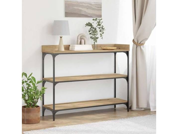 Konsolentisch Artisan-Eiche 100x30x80 cm, Industrie-Design mit Stahlrahmen Schmale Standfläche, offene Regale, verstellbare Füße, Holzwerkstoffplatte, schwarze Metallbeine, Flur und Wohnzimmer