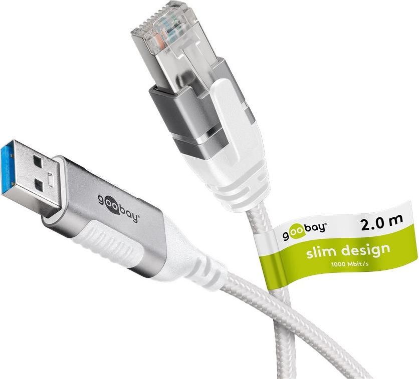 Goobay 74379 Ethernet-kabel USB-A 3.0 naar RJ45 slank wit 2 meter
