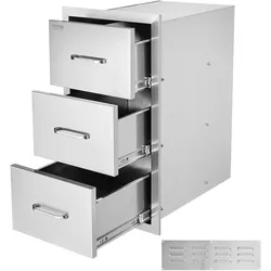 VEVOR Küchenschubladen Outdoor Schubladenschrank (47 x 57 x 57 cm) mit dreifachem Zugriff aus Edelstahl, Schubladenaufbewahrung für Grillinsel mit Griff, für Grillstation