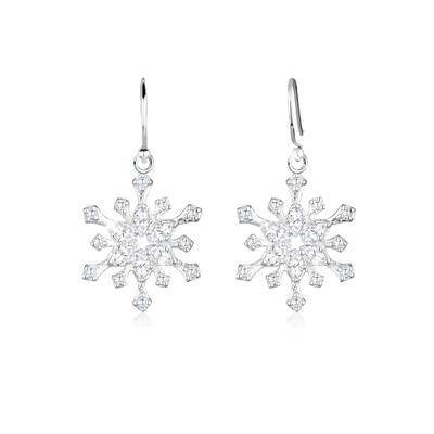 Paar Ohrhänger ELLI "Ohrringe Schneeflocke Winter Zirkonia 925 Silber", weiß, Ohrringe, Damen, mit Stein, Silber 925 (Sterlingsilber)