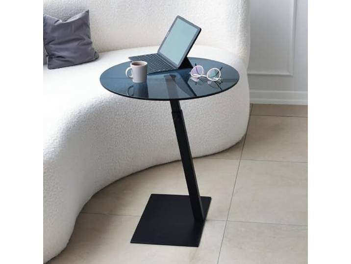 Hanah Home Moderner schwarzer Couchtisch mit Tischplatte aus gehärtetem Glas, rostfreiem Metallgestell und verstellbaren Beinen, 40 x 75 x 40 cm Stilvolles und antibakterielles Design