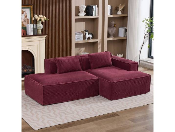 Canapé d'angle 2 places en tissu polyester rouge