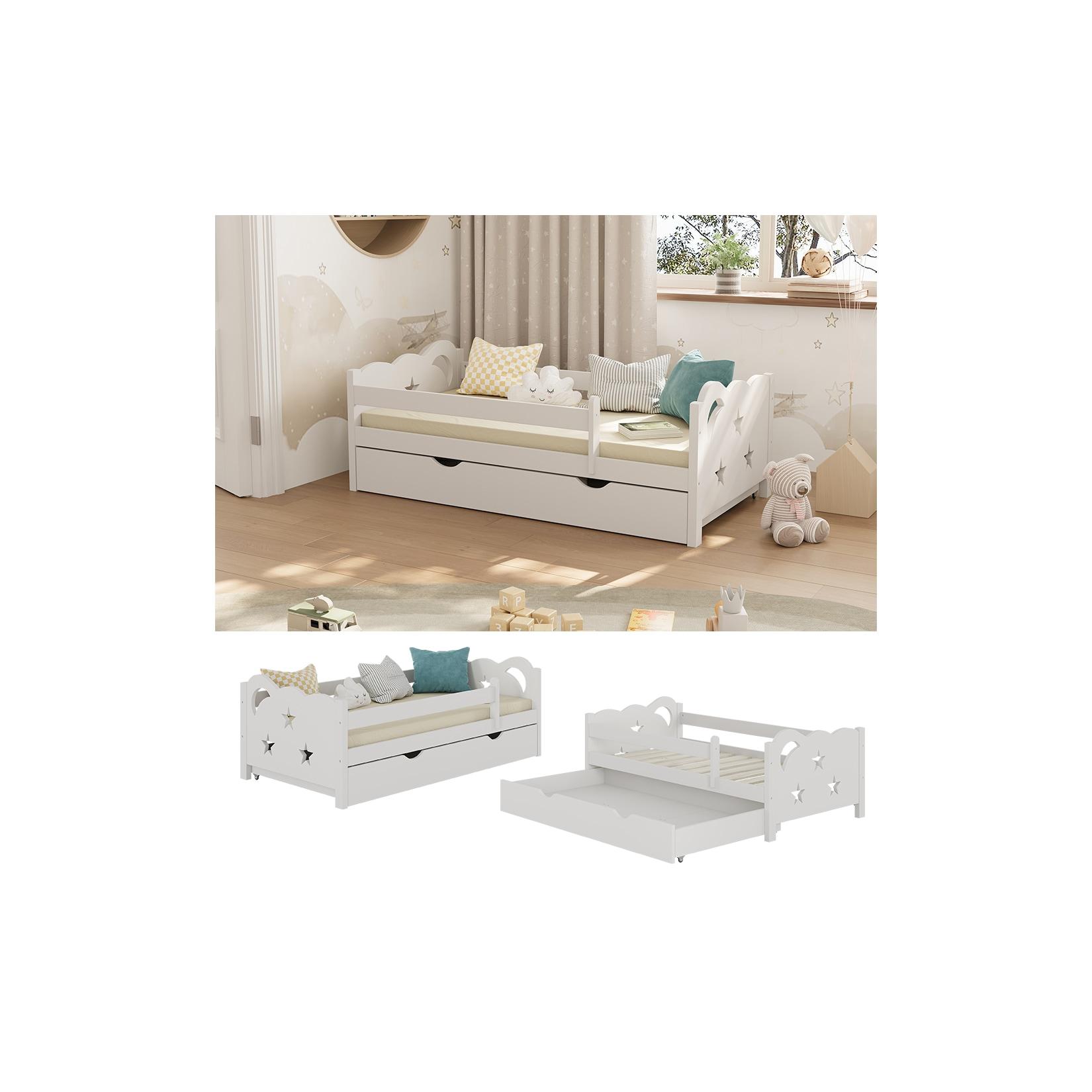 VitaliSpa Kinderbett Einzelbett Juniorbett Jessica Weiß 140x70 cm modern Kinderzimmer Bett Bettschublade Rausfallschutz