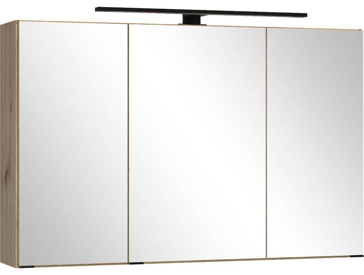 Badezimmerspiegelschrank WELLTIME CADIZ, gedämpfte Scharniere , wotaneiche, B:100cm H:64cm T:20cm, Holzwerkstoff, Schränke, Badezimmerspiegelschrank, Rundumsicht, dank besonderer Klapptechnik