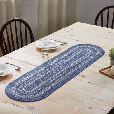 VHC Brands Great Falls Blue Jute Oval Runner 13x48