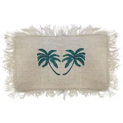 1x Linen Cushion 30x50cm Palm Tree with Fringe