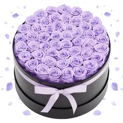 VEVOR 50x Ewige Rosen in runder Box, konservierter Blumenstrauß, Blumen Geschenkbox für ihre Frau, Mütter, Liebespartner, zur Hochzeit, zum Muttertag, Valentinstag, Weihnachten, Lavendelviolett