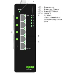 Wago Industrial Ethernet Switch ECO Switch 5 Ports 1000BASE T (5 Ports), Netzwerk Switch, Schwarz