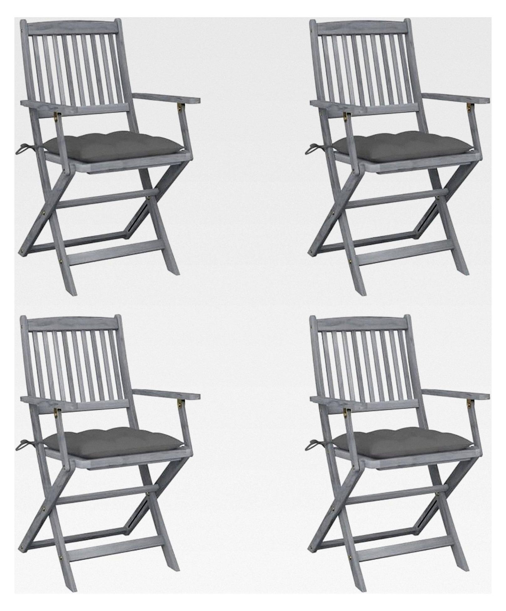 Klappbare Gartenstühle 4 Stück mit Kissen, Gartenmöbel, Balkonstühle, Hochlehner, Bistrostuhl, Balkonmöbel, Gartenstühle, Sitzmöbel, Armlehnenstuhl, Massivholz Akazie