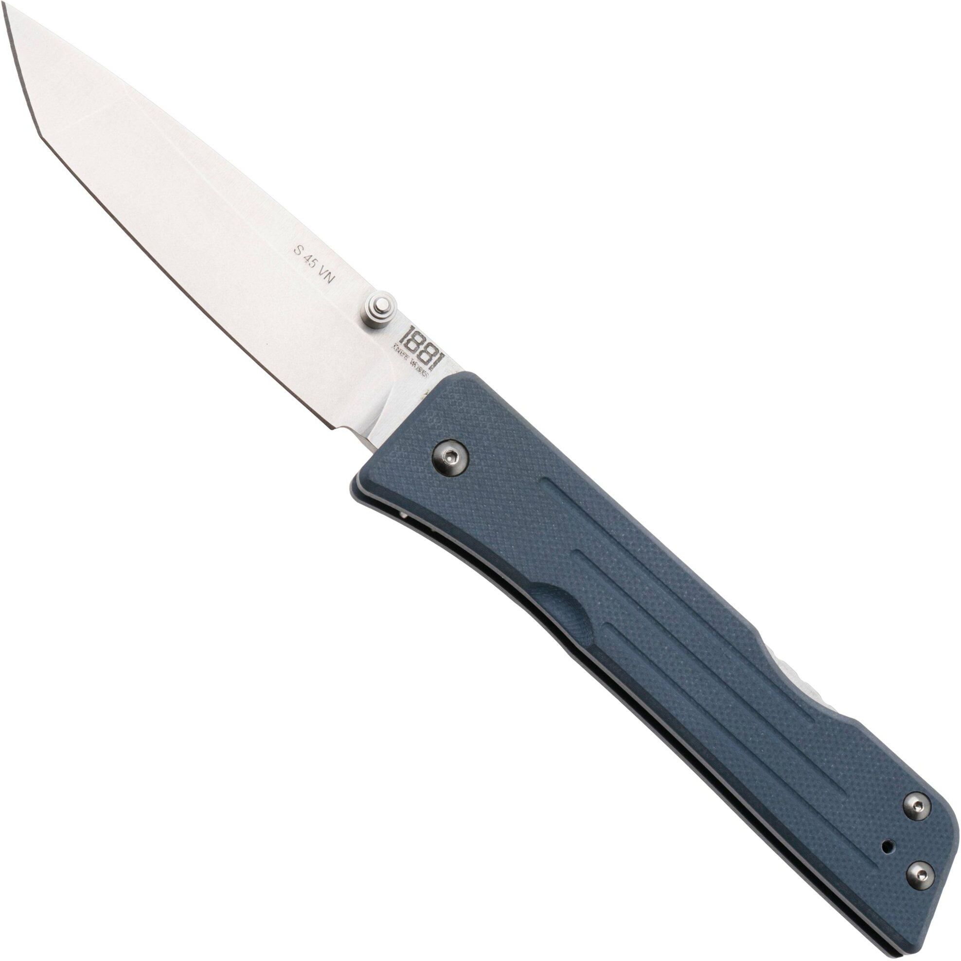 1881 Knife Works Route 66, RT68-TB-DB-G10, Tumbled S45VN Tanto, Blue Denim G10 coltello da tasca, Greg Medford design