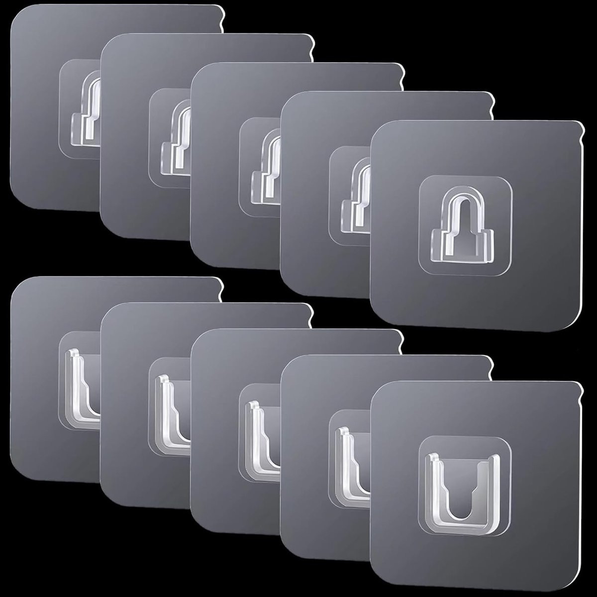 Set van 10 multifunctionele dubbelzijdige wandhaken zonder boren, transparant