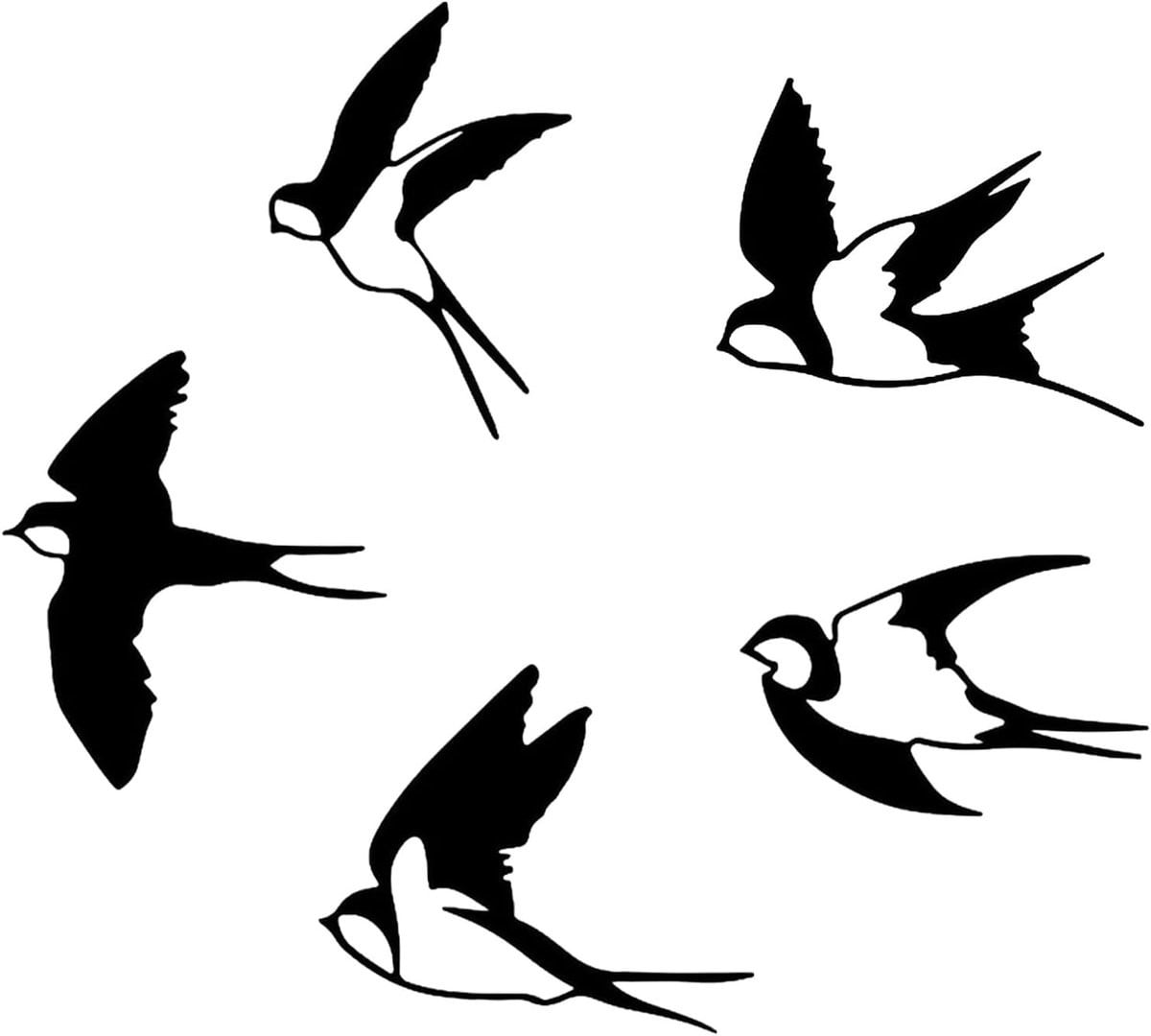 Vijf Zwarte Acryl Vogel Wanddecoraties - Zelfklevende Wandstickers voor Woonkamer en Slaapkamer, Decoratieve Spiegels voor een Unieke Sfeer
