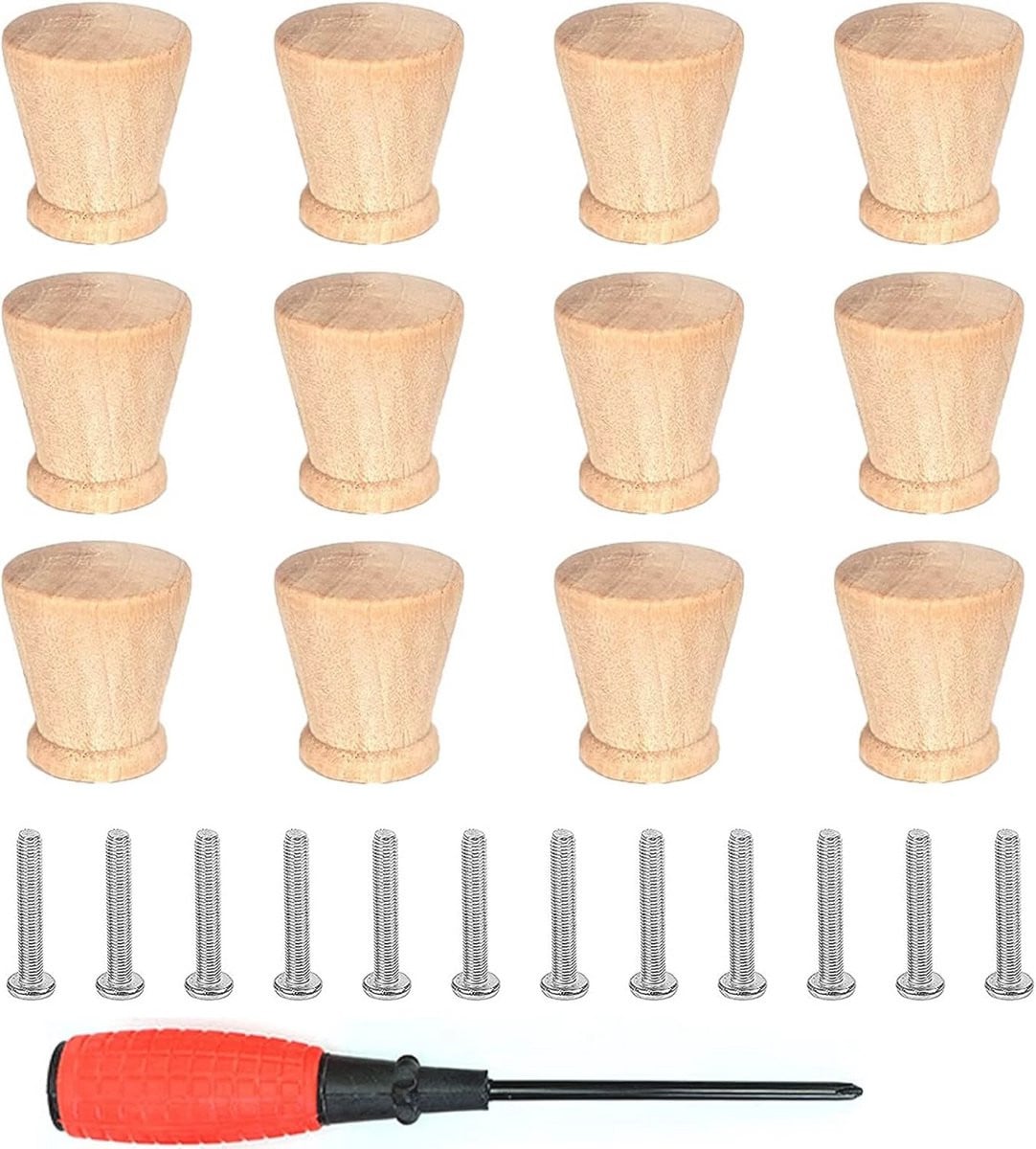 12 Stuks Houten Meubelknoppen - Ronde Kastknoppen met Schroeven voor Meubels