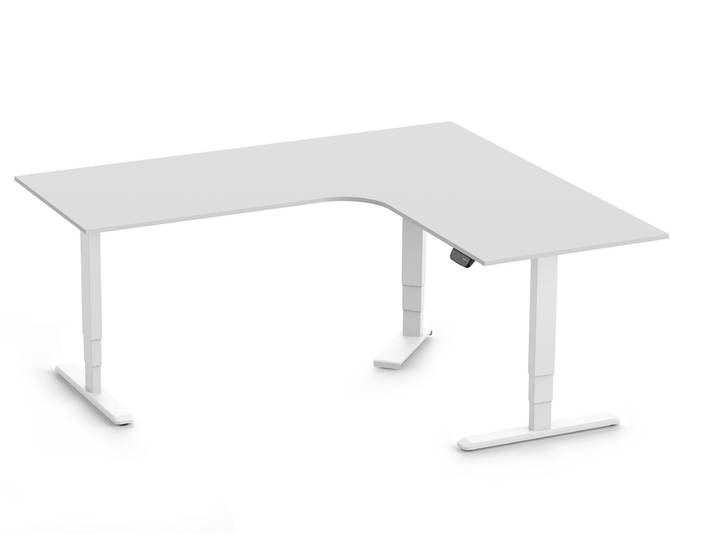 PRIMUS Eckschreibtisch, Gestell Weiß, Tischplatte 2000/800 x 1780/800 x 25 mm Lichtgrau