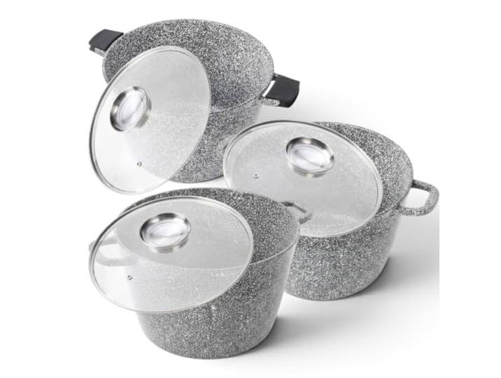 MASTERPAN 6-teiliges Topfset 7L 10L 14L LARGE POTS Antihaft Induktion mit Deckel Große Töpfe Suppentopf für alle Herdarten MP2144