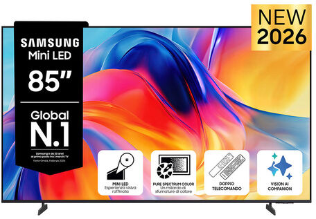 Samsung Mini LED AI TV 85'' UE85M70HAUXZT 4K, Processore Mini LED 4K, 4K Upscaling, Color Booster, OTS Lite, Metal Stream Design, Vision AI Smart TV, 202