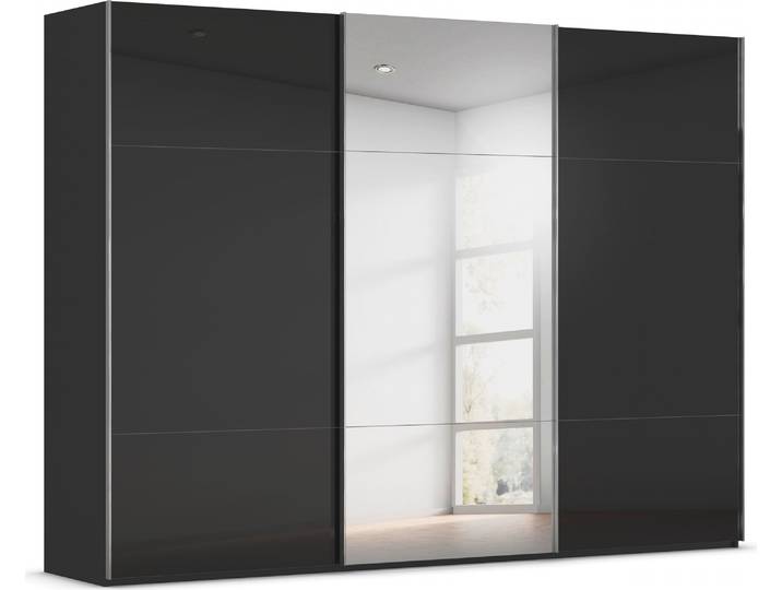 Schwebetürenschrank, Schwarz, 301x223x68 cm, Holzwerkstoff, Spiegeltür, Modern, Rauch