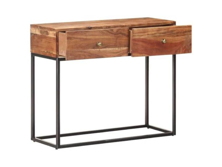 Couchtisch Konsole aus Massivholz Akazie mit 2 Schubladen, 90x35x75 cm Maserung, Eisengrund, Industrie-Stil, stabile Konstruktion, für Flur und Wohnzimmer