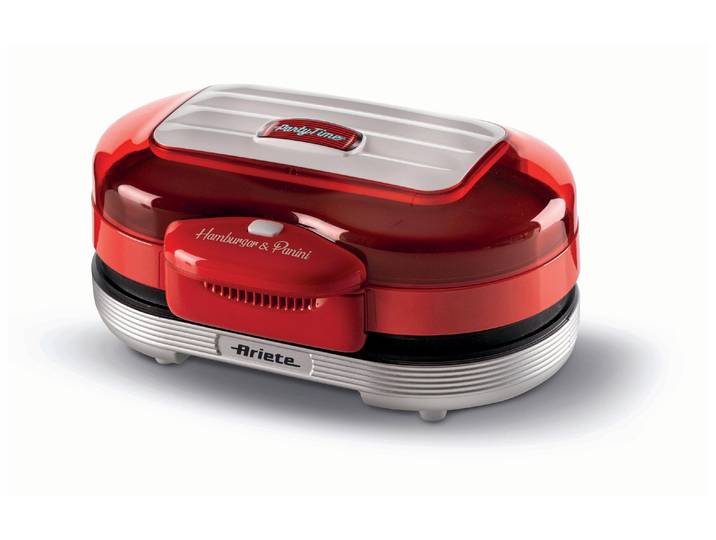 Hamburger Maker ARIETE Ariete Party Time , rot (rot, weiß), B:30cm H:16,5cm T:23,5cm, Kontaktgrill_Standgrill_Tischgrill_Teppanyakigrill, Hamburger Maker