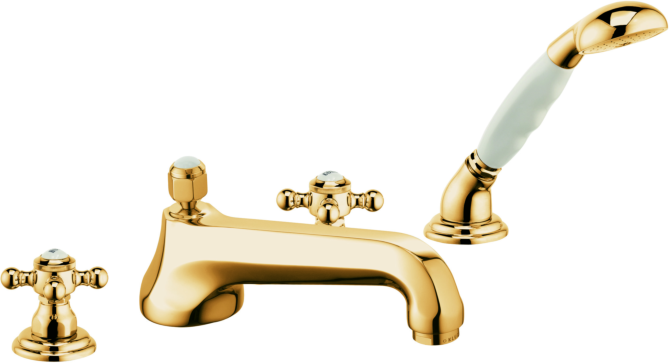 Kludi 1926 Wannen 4 Loch Armatur 515254520 vergoldet, niedriger Auslauf 220 mm