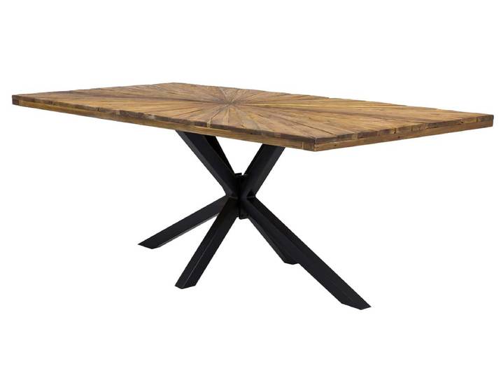 MiaMöbel Esstisch 'Vanaja' 160x90 cm, Teak/Antikschwarz Marmor, Metall Teak Modern