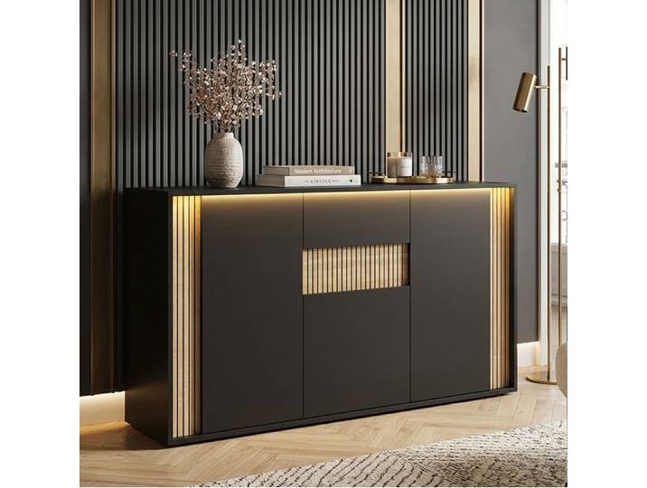 Buffet Enfilade 140x40x82cm Grand Rangement LED Multicolore Contrôle App