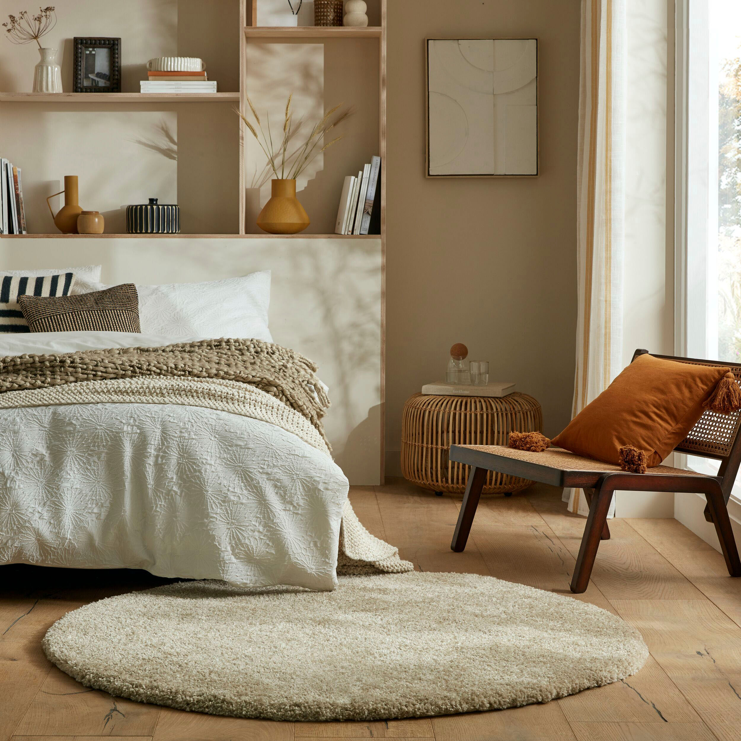 Hochflor-Teppich FLAIR RUGS "Feather", beige (natur), H:40mm Ø:133cm, Kunstfaser, Teppiche