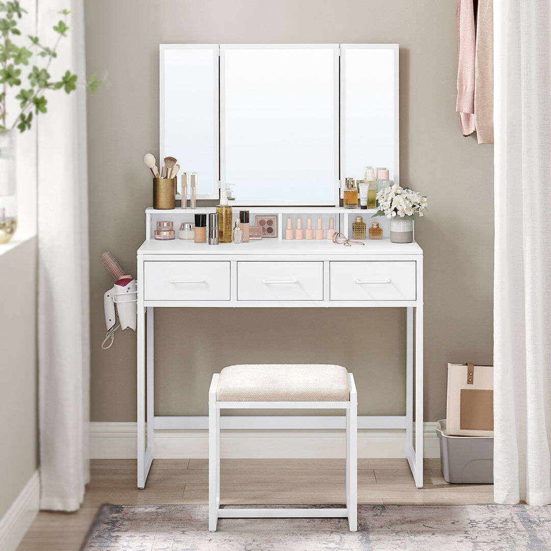 Mercury Hans Dressing Table with Mirror White/White 141cm H X 90cm W X 40cm D
