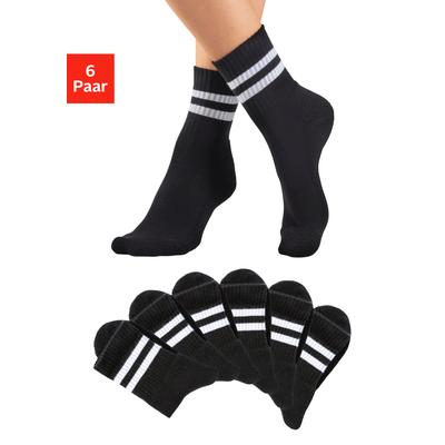 Sportsocken H.I.S "Damen Herren Jugendliche Tennissocken, Fitnesssocken", Damen, Gr. 43-46, Sockengröße, schwarz (6x schwarz), Baumwolle, Baumwollmischung, Elasthan, Polyamid, unifarben, elastisch, Socken Sportsocken, klassische Retro Tennissocken...