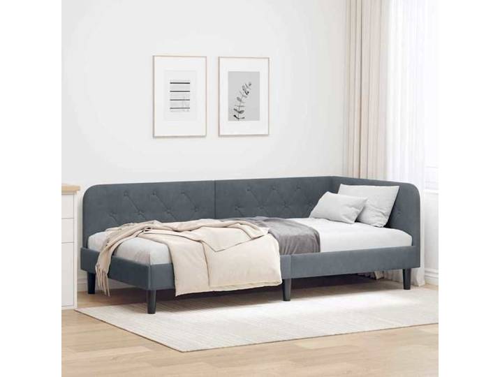 Dark Grey Velvet Corner Sofa Bed Frame 100x200 cm Space-Saving L-Shape Reversible Armrest Slats Included