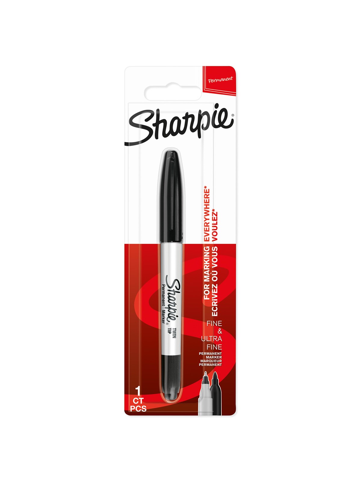 Sharpie Doppelseitiger Permanent Marker | Marker Stifte mit Doppelspitze (Fein & ultrafein) | schwarz | 1 Stück
