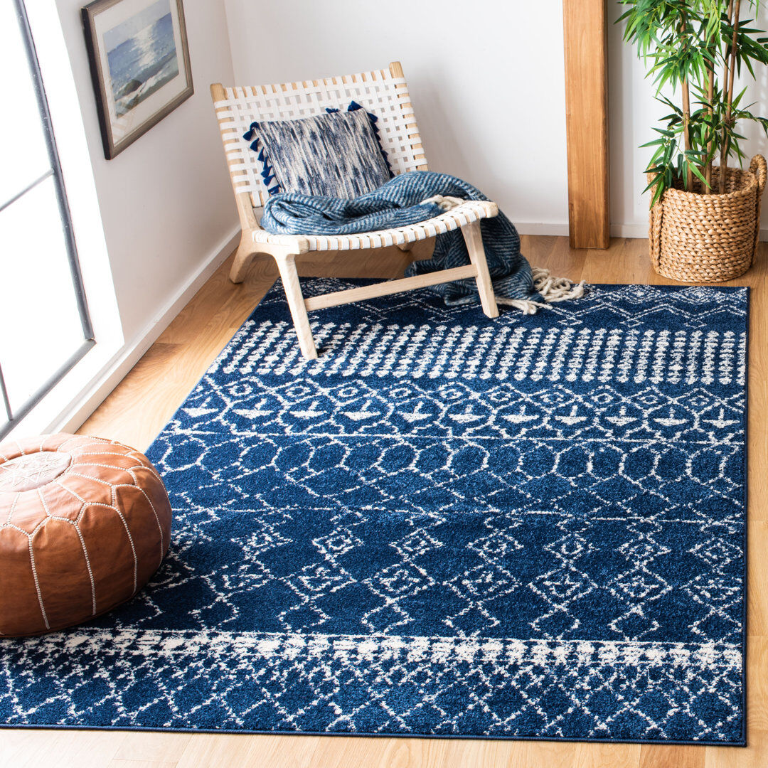 Mistana Metivier Geometric Area Rug Navy/White Rectangle 183 x 274 cm