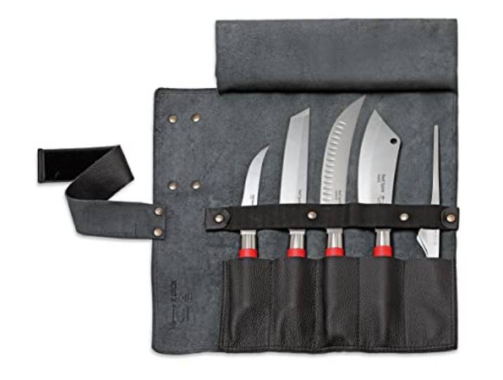 F.DICK Leder-Rolltasche Red Spirit (5-teilig, schwarz, Inhalt: Ausbeinmesser, Tanto, Zerlegemesser, Kochmesser, Büffet-Pinzette) 8176800-01