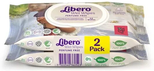 Libero WetWipe Toallitas Sin Fragancia 64 Unidades x2