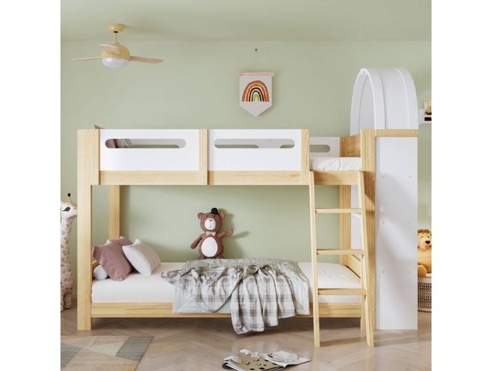 Lit superposé enfant avec étagère 3 niveaux 90 x 200 cm Maisentiel