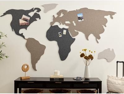 Felt Right Large Neutral World Map Wall Art   Sound Dampening Pinnable Tiles