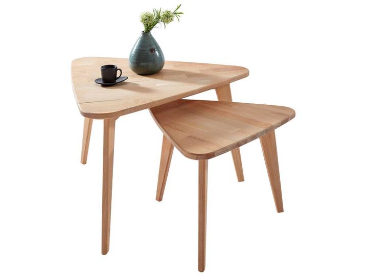 Lomoco Beistelltischset, Buchefarben, Holz, 2-teilig, Buche, massiv, rund, 64x44x70.5 cm, Wohnzimmer, Wohnzimmertische, Beistelltisch