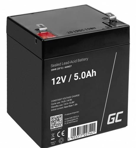 Green Cell AGM27 Bleiakku 12 V 5 Ah Blei-Vlies (AGM) (B x H x T) 90 x 107 x 70 mm Flachstecker 6.35 mm Zyklenfest, Wartungsfrei