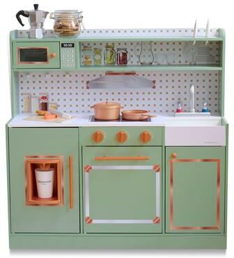 Teamson Kids Wooden Pretend Play Kitchen Toy Set with Stove, Sink, Oven, and 15 pcs Accessories for Kid and Toddlers