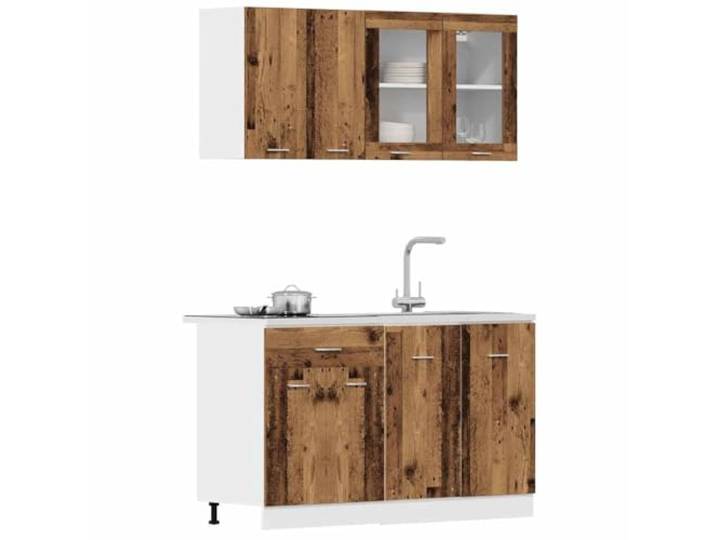 KTHLBRH Lyon Küchenmöbel-Set, 4-teilig, Altholz Technisches Holz und Glas, verstellbare Füße, Hängevitrine 80 cm, Spülenschrank 80 cm