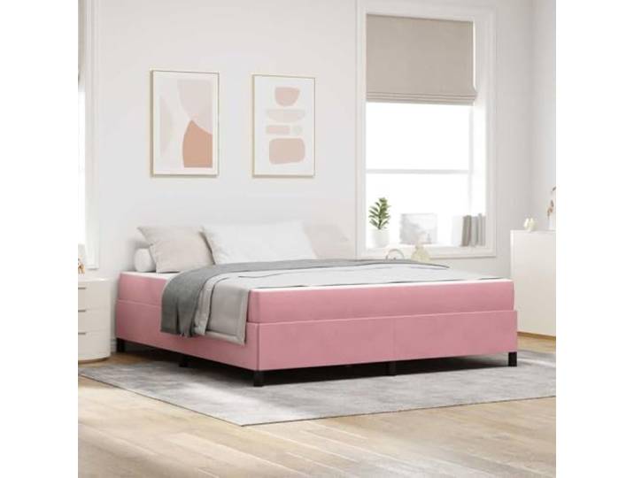 Modernes Holzwerkstoff Bettgestell mit Matratze Minimalistisches Design Bettrahmen mit Matratze Rosa 180x200 cm Stoff Polsterbett mit Lattenrost Taschenfederkernmatratze Komplettset Doppelbett