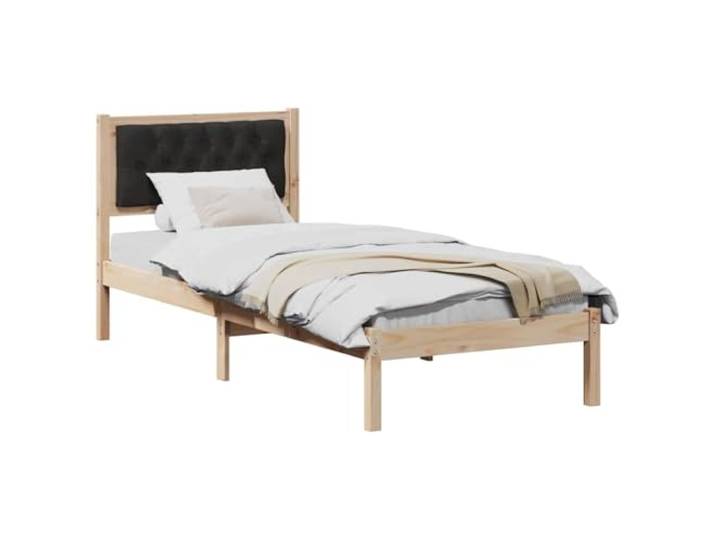 KTHLBRH Einzelbett 90 x 200 cm Schwarz Kiefer massiv mit Kopfteil Robuste Struktur, feste Latten, minimalistisches Design, leicht zu reinigen, Montage erforderlich